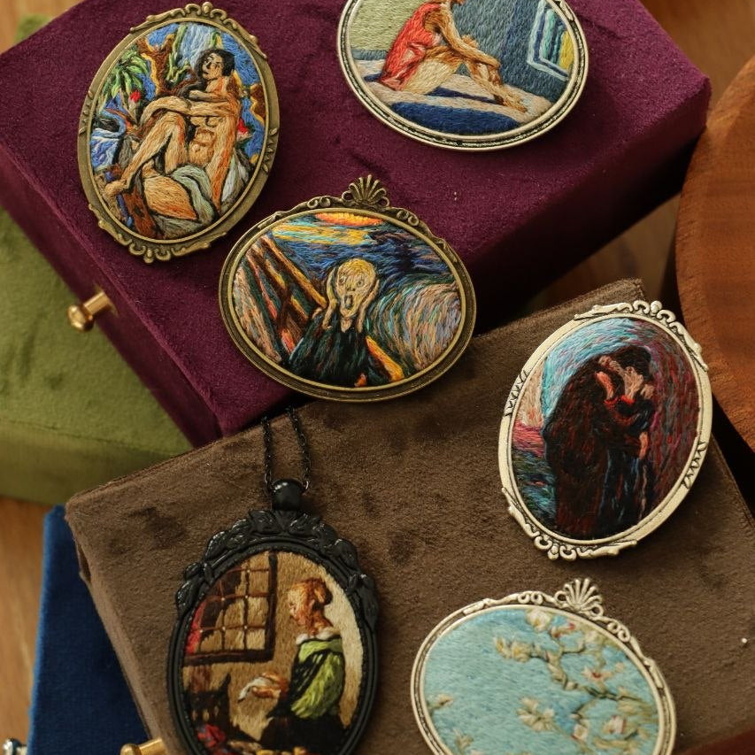 Hand embroidered brooch inspired by famous artists
